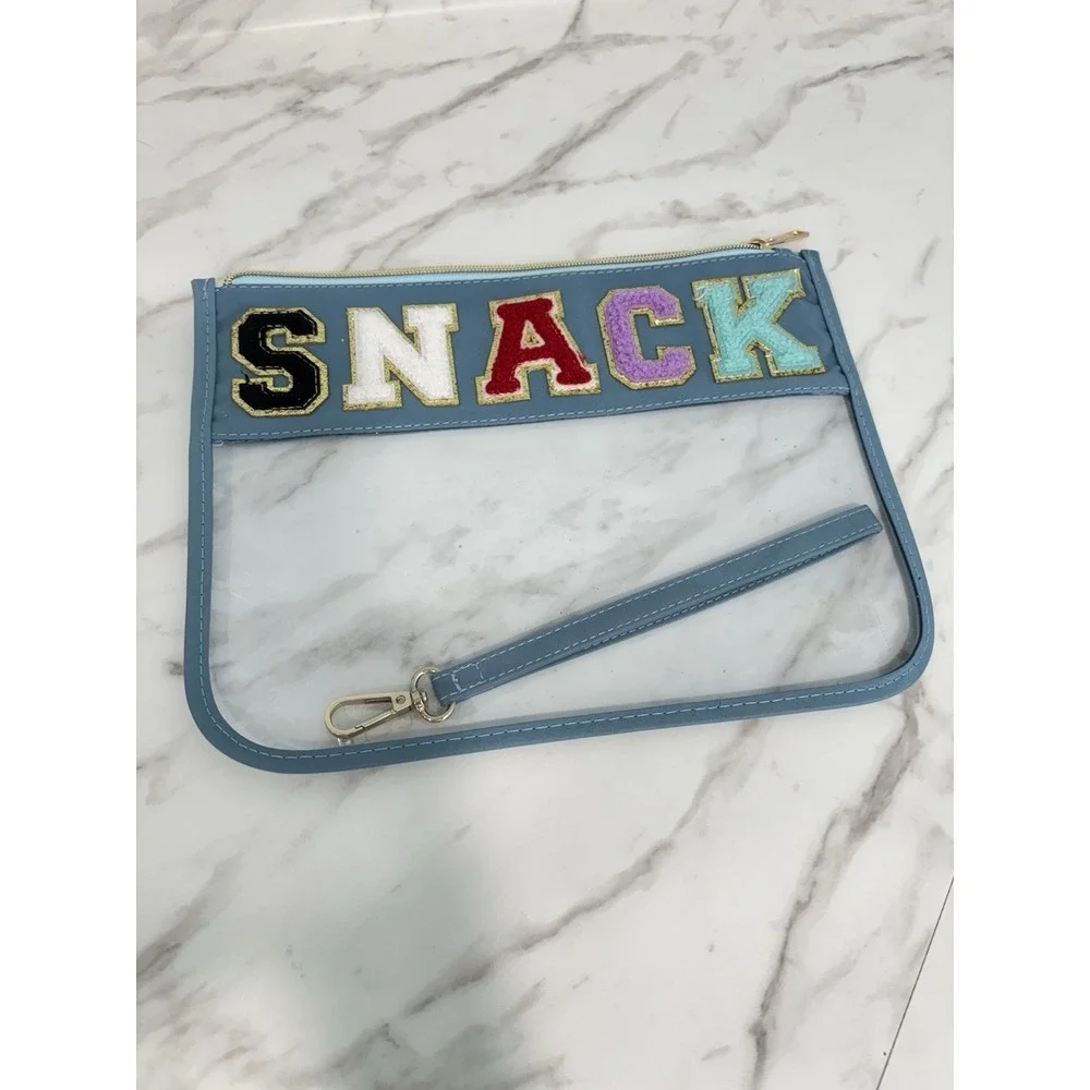 Snack Bag for Travel Clear Zipper Storage Pouch Varsity Letters Fun Print New
